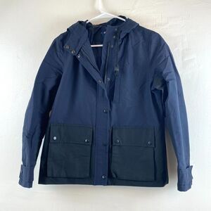 Madewell Women Small Blue Chore Barn Rain Hooded Jacket Anorak Utility Pocket